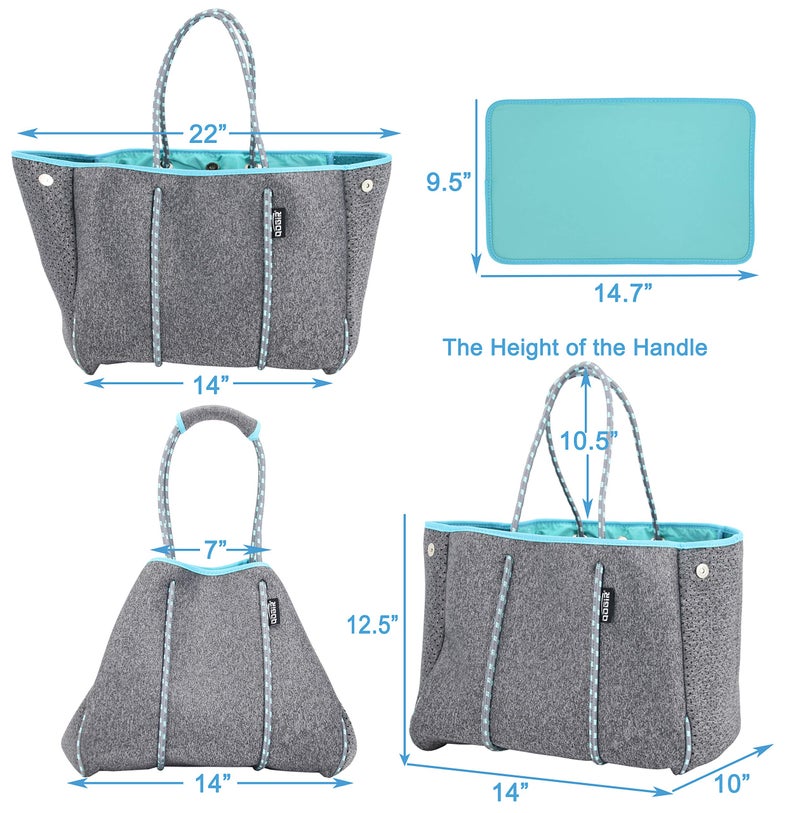 QOGiR Neoprene Multipurpose Beach Bag Tote with Inner Zipper Pocket (Elegant Grey, X-Large) - Image 3